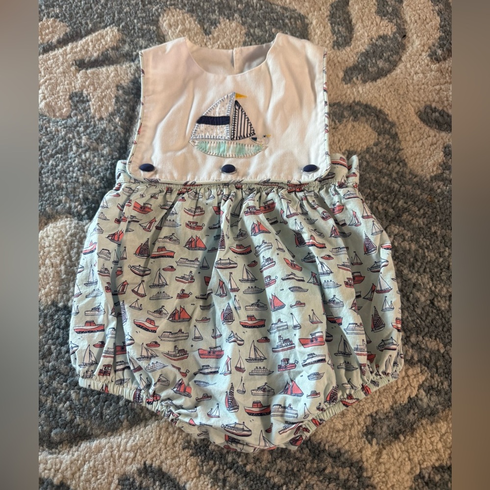Banana Split Baby Bubble Romper 12M Sailboat Appliqué Cotton